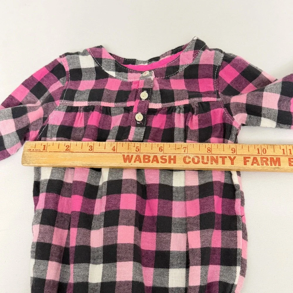 OshKosh Bgosh Baby Girl 6M Pink Black Buffalo Plaid Flannel Bodysuit Long Sleeve